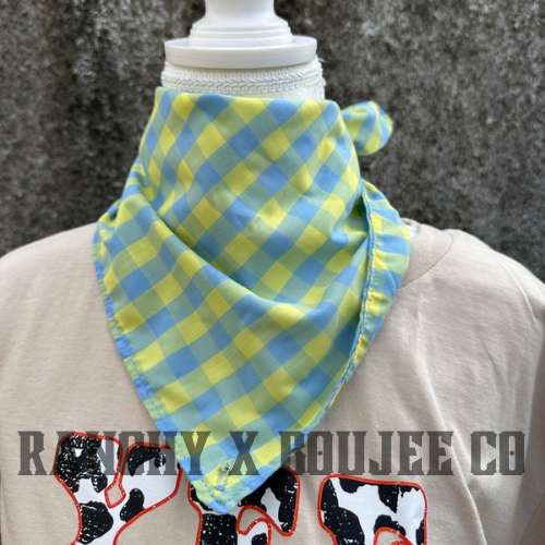 BLUE & YELLOW GINHAM NECK SCARF