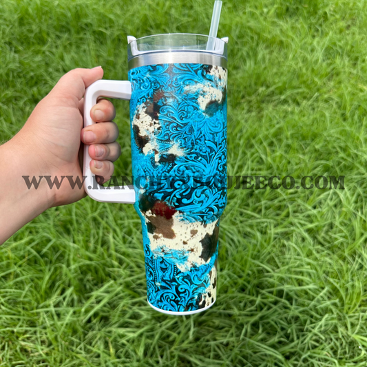 TOOLED COW PRINT TUMBLER